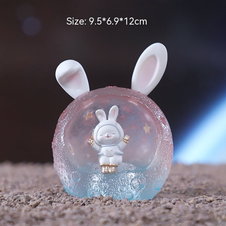 Light Pink Space Rabbit Figurine – Resin Decorative Craft for Home or Office
