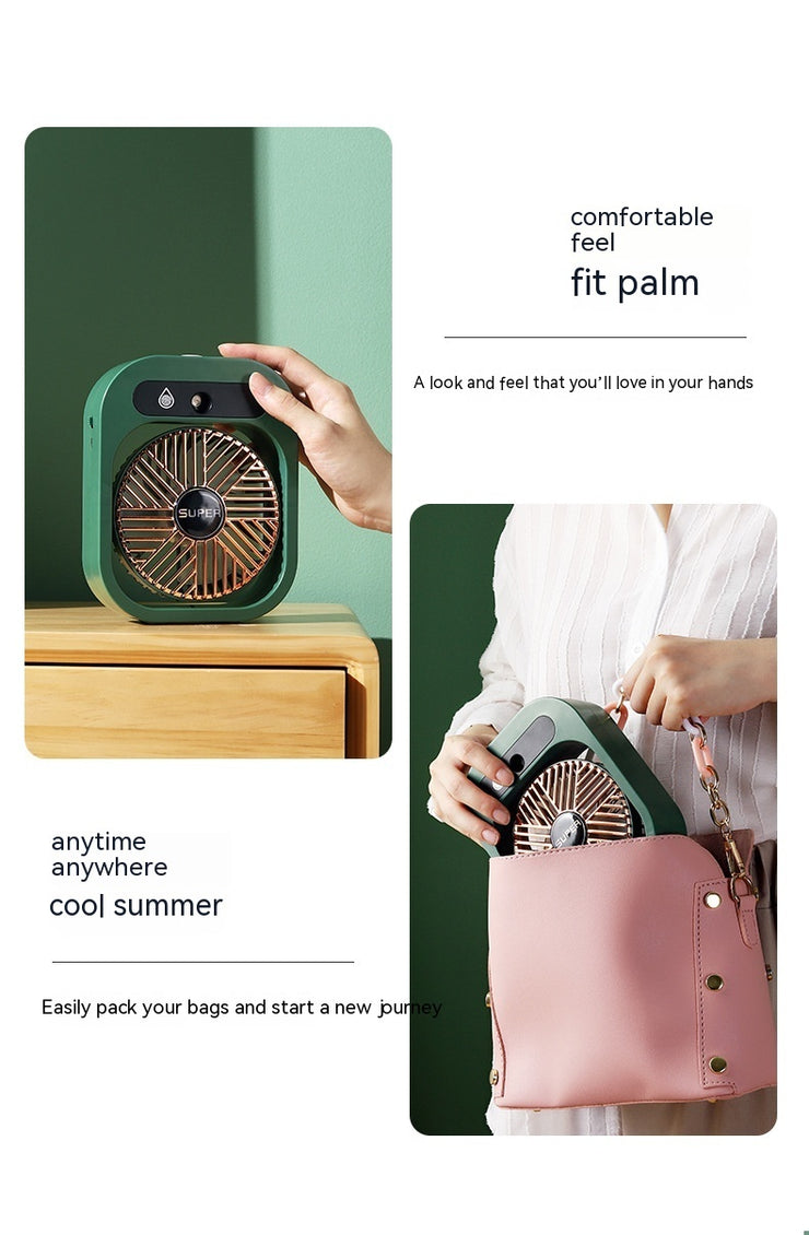Elegant Portable Misting Fan with USB Rechargeable Cooling and Humidifier