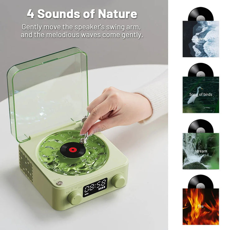 Retro Bluetooth Turntable Speaker – Wireless Vinyl Record Player with Stereo Sound, White Noise & RGB Projection Light