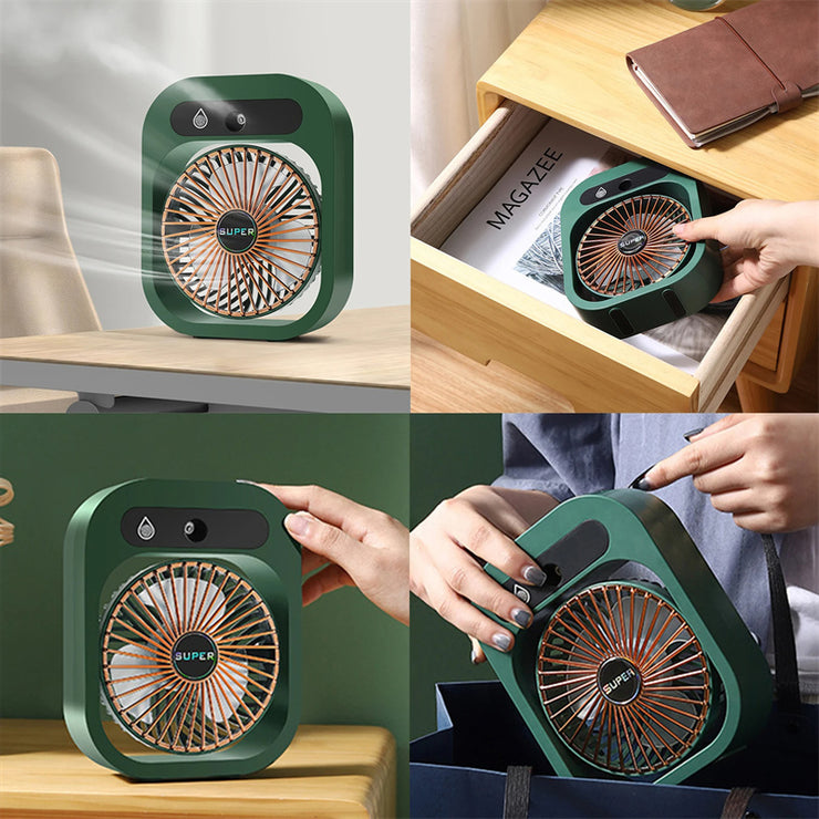 Elegant Portable Misting Fan with USB Rechargeable Cooling and Humidifier