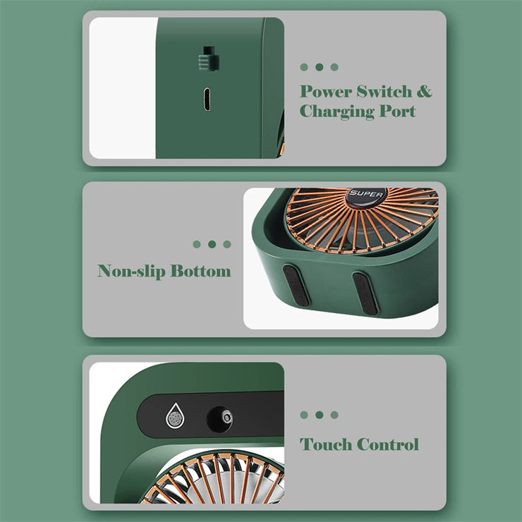 Elegant Portable Misting Fan with USB Rechargeable Cooling and Humidifier