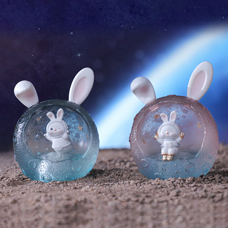 Light Pink Space Rabbit Figurine – Resin Decorative Craft for Home or Office