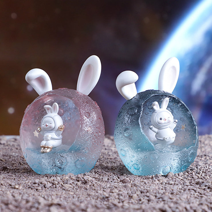 Light Pink Space Rabbit Figurine – Resin Decorative Craft for Home or Office