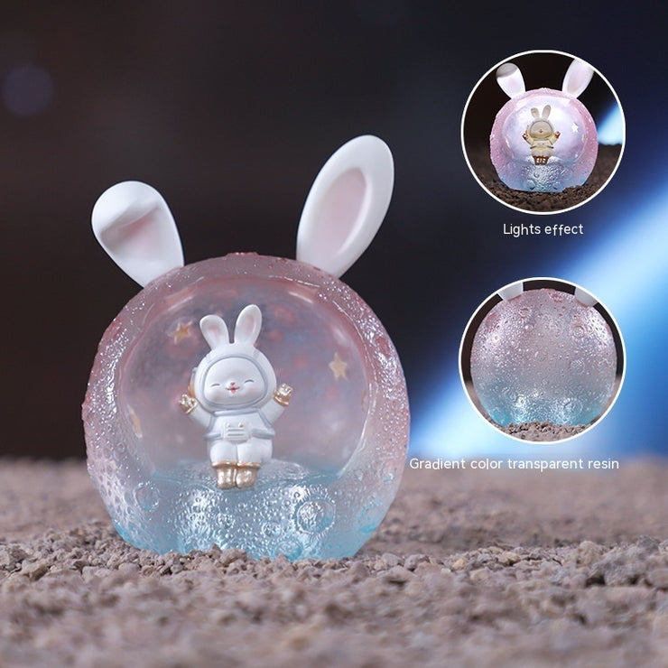 Light Pink Space Rabbit Figurine – Resin Decorative Craft for Home or Office