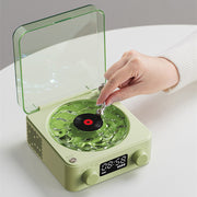 Retro Bluetooth Turntable Speaker – Wireless Vinyl Record Player with Stereo Sound, White Noise & RGB Projection Light